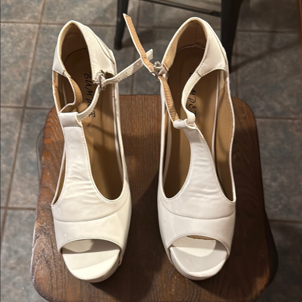 Bumper White T-Strap Heels for Formal Events